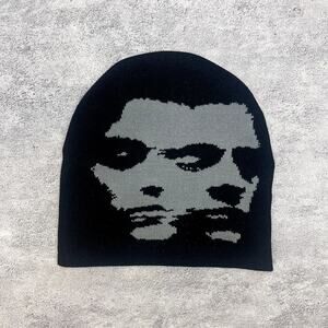 grunge gothic punk two face cozy black and gray beanie